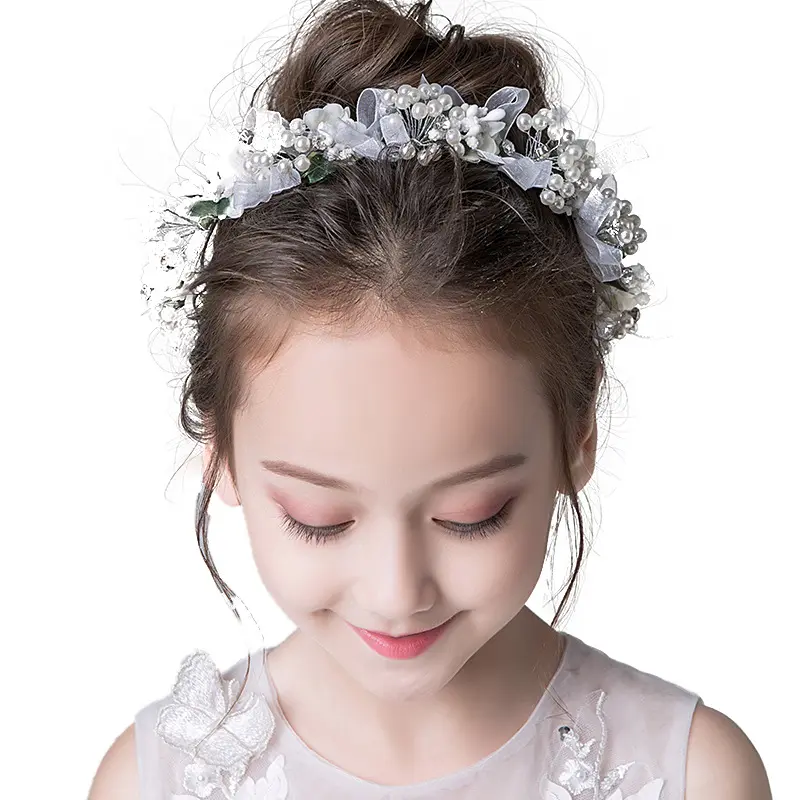 Korean Wedding Tiaras Flower Girls Hair Accessories Flower Pearl Beautiful Hair Bands