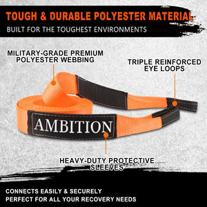 Cinghia di Traino AMBITION 3'' 20ft, Cinghie di Recupero con Capacità di 35000 lb, Cinghie ad Anello per Emergenze Fuoristrada - Product Image 2