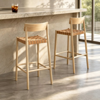 Tabourets de bar rétro en cuir et bois massif italien, sans accoudoirs, avec repose-pieds, pour îlot de cuisine, comptoir, bar à domicile, café, hôtel
