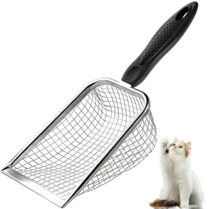 Pala ajustable de malla metálica de acero inoxidable con mango largo para arena de gato, antiadherente, para uso doméstico - Product Image 1