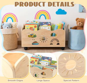 Étagère à livres mobile pour enfants avec roulettes, motif arc-<span class=keywords><strong>en</strong></span>-ciel, étagère à livres festonnée, boîte à jouets pour chambre d'enfant, fille ou garçon - Product Image 3