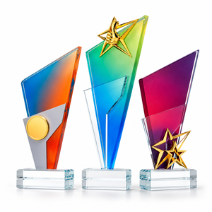 Trofeo de Cristal Personalizado con Estrella de Cinco Puntas, Adorno Dorado con Color Degradado, Premio para Empleados, Reunión Anual de Equipo, Venta al Por Mayor - Product Image 1