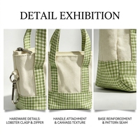 Sac fourre-tout en toile moderne et minimaliste avec logo personnalisé, en stock, organiseur de rouge à lèvres et écouteurs, mini pochette à carreaux, mini porte-monnaie patchwork