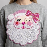Grande Applicazione Termoadesiva Ricamata con Paillettes Rosa di Babbo Natale e Signora Claus, Carina e Femminile, per Vestiti di Natale, Giacche, Felpe con Cappuccio, Fai da Te