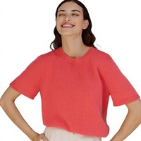 T-shirt en Cachemire Pur Col Rond Personnalisé pour Femme – Style Tricot Uni, Manches Courtes, Haut Tricoté de Luxe pour l'Été – Vente en Gros