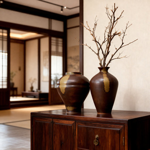 Jarrón de Cerámica con Estética de la Dinastía <span class=keywords><strong>Song</strong></span>, Estilo Wabi-Sabi, Pintado a Mano con Bloques de Color, Arreglo Floral, Decoración Clásica - Product Image 2