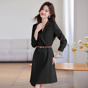 Pink Long Sleeve Dress For Women With Belt Office Wear Elegant Casual Style Natural Waistline Peak Lapels Buttons Breathable - Product Image 3