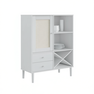 Armoire de salon en bois massif Senja, blanche, 35,4x15,7x44,1 pouces, aspect rotin, design moderne - Product Image 1