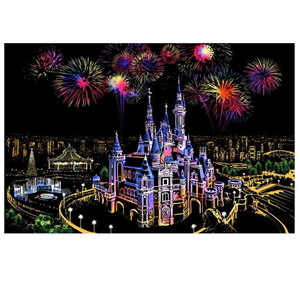 Peinture à gratter rectangulaire en carton, motif vue nocturne urbaine colorée, artisanat créatif DIY, cadeau pour les meilleurs amis - Product Image 5