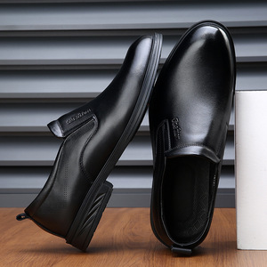 New <b>Men's</b> Formal Genuine Leather Business Casual Loafers with Chunky <b>Heels</b> Slip-On Style <b>for</b> Middle-Aged Elderly <b>Men</b> - Product Image 4