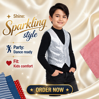 Gilet de performance à paillettes pour enfants, costume de scène argenté, vêtements de danse unisexes pour chanteurs
