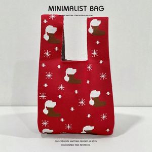 Hot Selling Red Green Christmas Gift <b>Bag</b> <b>Mini</b> Crochet Knitted Handbag Women Shopping Foldable Knitting Tote <b>Bag</b> - Product Image 6