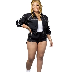 Ventes chaudes, ensembles de survêtements pour femmes, couleurs contrastées, vestes à manches longues avec shorts, ensembles sportifs 2 pièces - Product Image 5