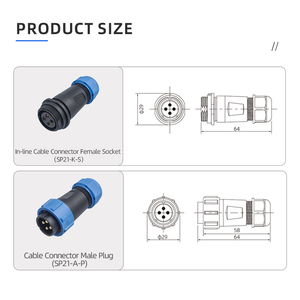 Connecteur d'alimentation électrique étanche IP68 SP21 pour l'aviation, contact en <span class=keywords><strong>laiton</strong></span>, 2, 3, <span class=keywords><strong>4</strong></span>, 5, 7, 9, 12 broches, fiche mâle, prise <span class=keywords><strong>femelle</strong></span> pour panneau - Product Image 6