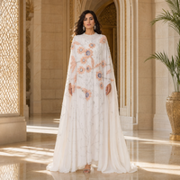 Robe kaftan élégante et luxueuse brodée de sequins, détails perlés, polyester, longueur cheville, manches longues, pour soirée féminine