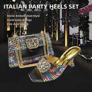 Italian PU Open Toe Slip-On <b>Wedges</b> and Stones Bridal Shoes <b>Set</b> for Women Summer Winter African Party Designer Inmyshop - Product Image 2