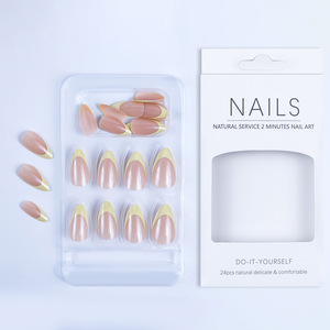 Lot de 24 <span class=keywords><strong>faux</strong></span> <span class=keywords><strong>ongles</strong></span> <span class=keywords><strong>courts</strong></span> en amande, faits main, couleur nude naturelle, avec gel adhésif, pour doigts – Nouveauté très prisée - Product Image 3