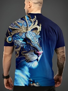 Maglietta <span class=keywords><strong>da</strong></span> uomo con stampa <span class=keywords><strong>leone</strong></span>, maglietta girocollo Casual a manica corta, <span class=keywords><strong>abbigliamento</strong></span> <span class=keywords><strong>da</strong></span> uomo per l'estate all'aperto - Product Image 4
