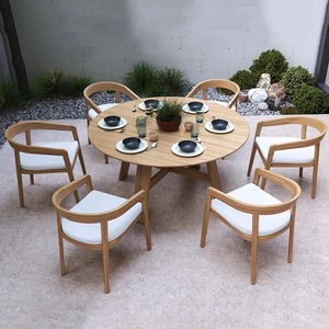 Conjunto de mesa y sillas de teca para jardín, impermeable, redondo, para patio, balcón, villa, terraza. - Product Image 2