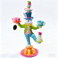 Figurine de lapin de pâques en paille sur pied, artisanat de Statue de lapin pour décoration de bureau