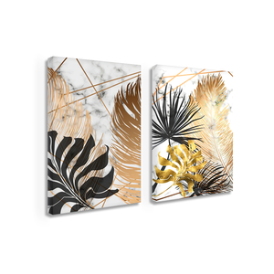 فن جداري حديث فاخر لغرفة المعيشة-"ورقات" ملصق تجريدي مطبوع على قماش القماش إطار ألومنيوم سهل التعليق ديكور منزلي - Product Image 2