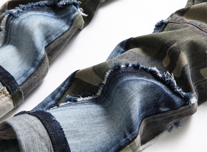 RNSHANGER Novedad Jeans para Hombre Oferta Otoño Lavado a la Piedra Camuflaje Slim Patchwork Hip Hop - Product Image 6