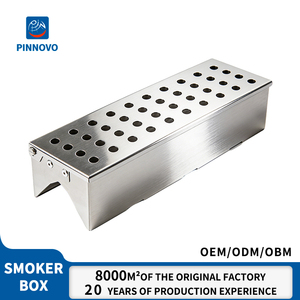 Boîte à fumée Pinnovo en acier inoxydable pour copeaux de bois, double forme en V, avec couvercle à charnières, pour barbecue au charbon de bois, couvercle de barbecue extérieur - Product Image 1