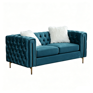 Modern Modular Extendable Tufted Velvet <b>Sofa</b> Set in Teal with <b>Gold</b> Legs Durable & Eco-Friendly for Living Room - Product Image 4