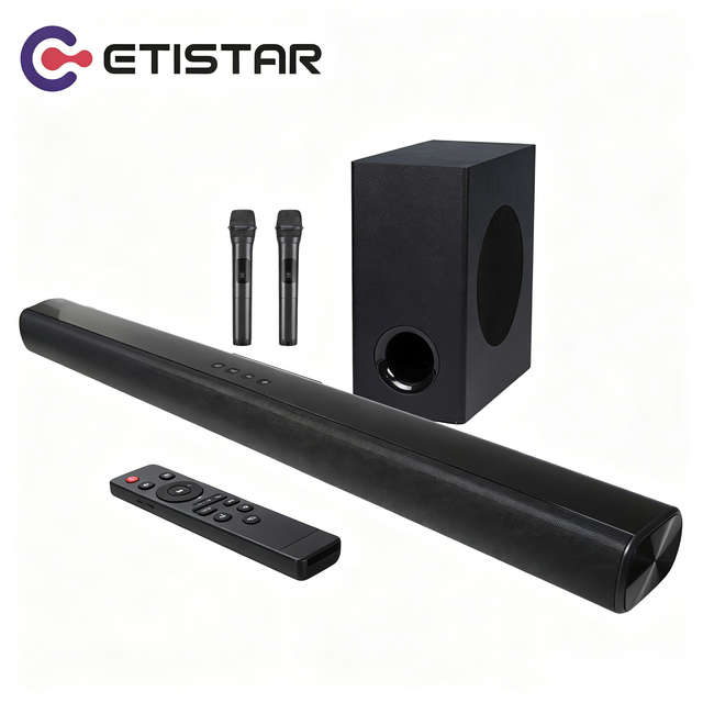 ETISTAR 2.1ch KTV Soundbar Subwoofer with 2 Mic for ARC Wireless Home Theater System Wood & Plastic Material 120W