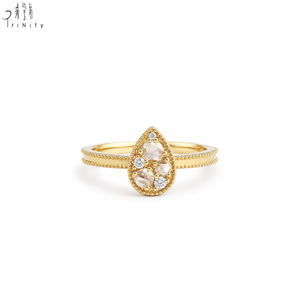 สินค้ามาใหม่ เครื่องประดับวินเทจอาร์ตเดโค แหวนทองคำแท้ 18K ประดับเพชรทรงหยดน้ำแบบโรสคัท สำหรับสวมใส่ทุกวัน - Product Image 1