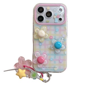 Funda de Teléfono Coreana a Cuadros con Flores 3D de Doble Capa, Linda y Femenina para iPhone 15 16 17 Pro Max - Product Image 5