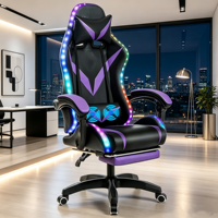 Chaise de bureau gamer moderne inclinable à 180° avec accoudoirs pivotants, logo personnalisé, LED, échantillon gratuit, en cuir PU rose, pour usage domestique