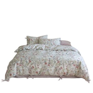 Parure de lit quatre pièces en coton doux avec imprimé floral pastoral et nœud papillon, pour une utilisation quatre saisons - Product Image 5
