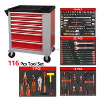 Carrito de Herramientas Rodante de 7 Cajones Estilo Europeo-Americano, Juego Completo de 116 Piezas, Gabinete de Herramientas Resistente con Superficie de ABS para Taller