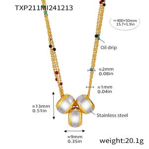Collier tendance pour femme en acier inoxydable doré avec pendentif rond en métal et perles, orné de zircon, idéal pour le quotidien, cadeau de bijoux. - Product Image 4