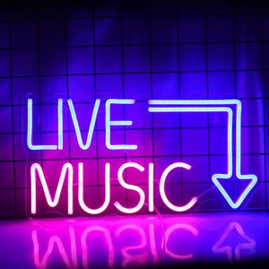 Enseigne au néon de musique live, grandes lettres LED bleues et roses pour studio de musique, bar à domicile, pub, alimentée par USB avec interrupteur, décoration murale - Product Image 1