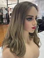 Perruque frontale en dentelle suisse HD 100% cheveux vierges brun cendré avec mèches, sans colle, nœuds invisibles, pré-épilée, ligne de cheveux naturelle, perruque casher juive