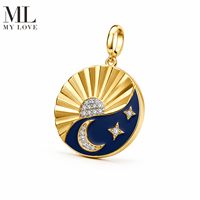 Collier pendentif médaillon Mylove personnalisé en argent sterling 925 plaqué or 18 carats avec émail bleu soleil lune céleste et zircon cubique, vente en gros