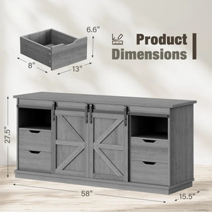 Factory Direct TV Console With Sliding Barn Doors, Modern Farmhouse Charm Stand with 4 Drawers, Living Room <b>Cabinet</b> - Product Image 4