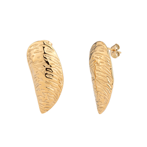 Boucles d'oreilles en acier inoxydable plaqué or 18 carats à la mode Boucles d'oreilles hypoallergéniques à texture géométrique irrégulière Bijoux pour femmes - Product Image 3
