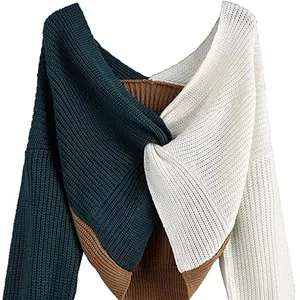 사용자 정의 로고 의류 대형 스웨터 여성 크로스 컬러 트위스트 새는 어깨 느슨한 니트 섹시한 플러스 사이즈 풀오버 스웨터