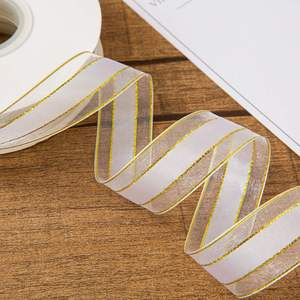 Cinta de Organza Satinada con Borde Dorado de 2.5cm y 45 Yardas, Resistente al Encogimiento, en Colores Personalizados, para Invitaciones de Boda y Decoración del Hogar - Product Image 5