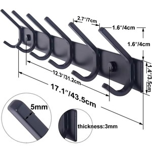 5pcs Wall Mounted Stainless Steel <strong>Coat</strong> <strong>Hanger</strong> <strong>Rail</strong> with Double Metal Hook Robe Hook Rack for Clothing Use - Product Image 4