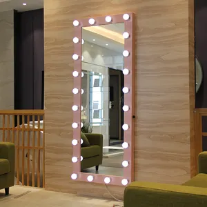 Illumir enmarcado estilo Hollywood espejo de tocador de cuerpo entero resistente al óxido Metal Rosa 24 piezas bombillas LED de alta calidad iluminadas