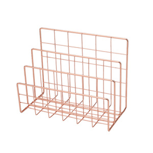 Metal Three Compartment <b>Bookshelf</b> Desktop Organizer Rose Gold Storage Rack For Office Home Use - Product Image 5