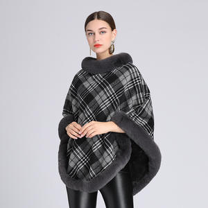 619 # automne et hiver nouveau <span class=keywords><strong>Plaid</strong></span> en peluche épaissi Faux cheveux col Cape châle tricoté pull pull Tweed veste - Product Image 2