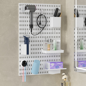 Tablero montado en la pared para almacenamiento en la pared: adecuado para estantes de almacenamiento de baño, soportes para secadores de pelo, cestas y estantes colgantes - Product Image 1