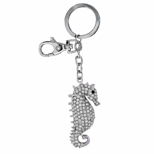 Portachiavi a forma di cavalluccio marino in cristallo con ciondolo in argento e strass per donna e uomo, accessorio per borsa - Product Image 2