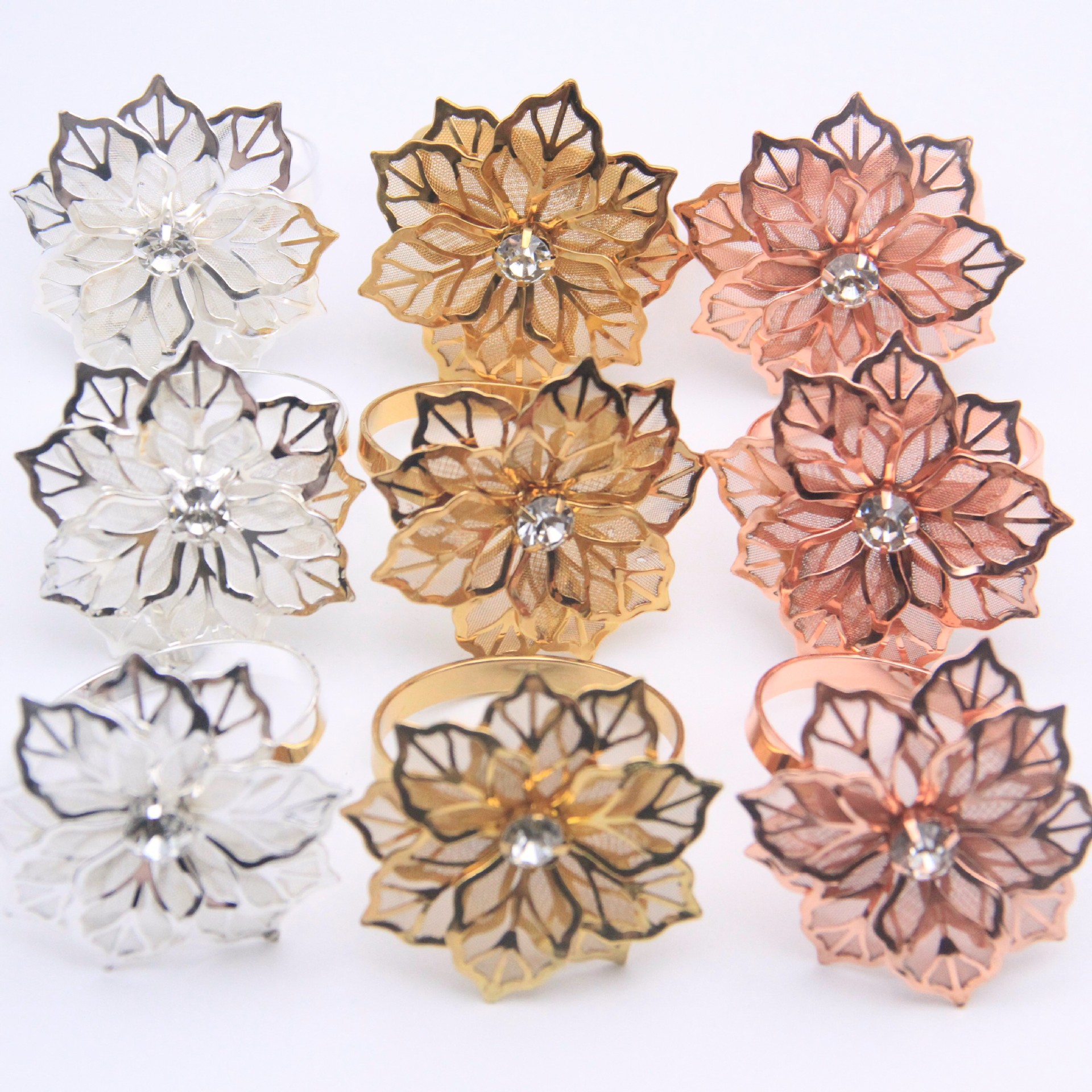 Premium Diamond Hollow-Out Metal Napkin Rings - Luxury Restaurant Table Decor for Western Dining