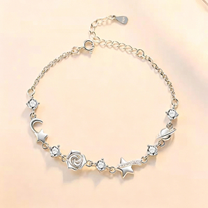 Bracelet en Zircon Rose <span class=keywords><strong>du</strong></span> <span class=keywords><strong>Petit</strong></span> <span class=keywords><strong>Prince</strong></span>, Argent Sterling S925, Bijou de Main Femme au Design Niche Étoile Lune, Vente Directe en Gros - Product Image 1